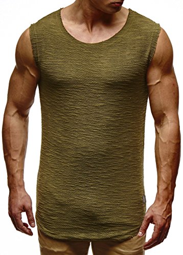 Leif Nelson Herren Tops T-Shirt Tank Shirt Sweatshirt LN6343; Größe L, Khaki von Leif Nelson