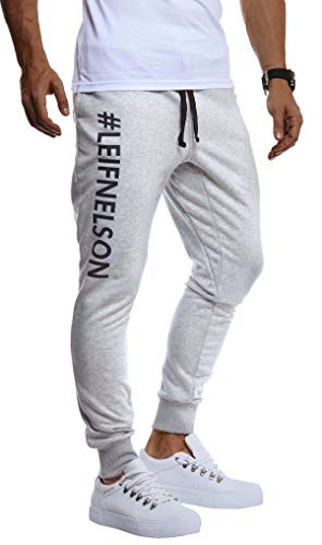 Leif Nelson Herren Trainingshose Sporthose Slim Fit Männer Fitnesshose Jogginghose Lange Fitness-Hose für Sport Training Bodybuilding Jungen Sweatpants Jogging LN8295; XXL; Grau-Schwarz von Leif Nelson