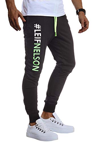 Leif Nelson Herren Trainingshose Sporthose Slim Fit Männer Fitnesshose Jogginghose Lange Fitness-Hose für Sport Training Bodybuilding Jungen Sweatpants Jogging LN8295; XXL; Schwarz-Grün von Leif Nelson