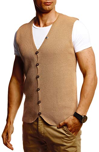 Leif Nelson Herren Weste für Freizeit Business Party Hochzeit unter Sakko aus Feinstrick Anzugsweste Männer Herrenwesten Strickweste T-Shirt Kurzarmshirt LN1855 Dunkel Beige Medium von Leif Nelson