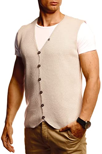 Leif Nelson Herren Weste für Freizeit Business Party Hochzeit unter Sakko aus Feinstrick Anzugsweste Männer Herrenwesten Strickweste T-Shirt Kurzarmshirt LN1855 Hell Beige Small von Leif Nelson