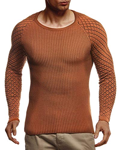 Leif Nelson Herren-Winterpullover Strick-Hoodie mit Kapuze Moderner Wollpullover Das Beste in Kleidung Männer LN7210 Größe XXL Rot-Braun von Leif Nelson