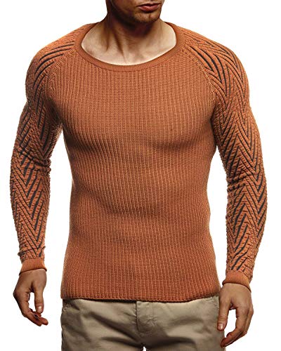 Leif Nelson Herren-Winterpullover Strick-Hoodie mit Kapuze Moderner Wollpullover Das Beste in Kleidung Männer LN7220 Größe XXL Rot-Braun von Leif Nelson