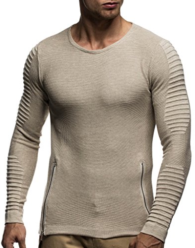 Leif Nelson Strickpullover Herren Rundhals (Beige, Größe XXL) - Dünner Männer Strick Pullover für Winter & Sommer - Coole Crewneck Männer Pullover von Leif Nelson