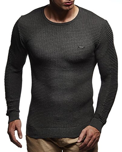 Leif Nelson Strickpullover Herren Rundhals (Grau, Größe XXXXL) - Dünner Männer Strick Pullover für Winter & Sommer - Coole Crewneck Männer Pullover von Leif Nelson