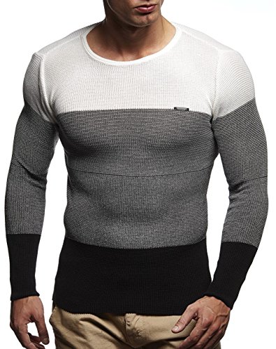 Leif Nelson Herren dünner Strick-Pullover Rundhals-Ausschnitt Slim Fit Winter Sommer Moderner Männer Winterpullover Wollpullover Langarm Crew Neck Feinstrick LN1660 Schwarz X-Large von Leif Nelson
