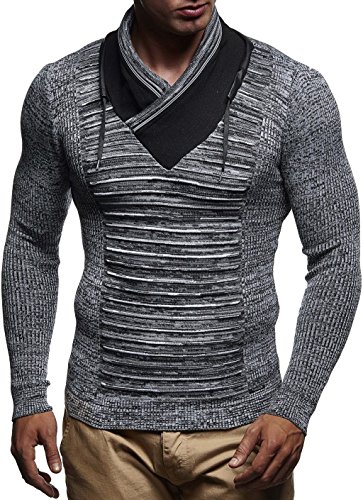 Leif Nelson Herren dünner Strick-Pullover Stehkragen Slim Fit Winter Sommer Moderner Männer Feinstrick Pulli Sweatshirt Langarm LN1640 Schwarz-Ecru Medium von Leif Nelson