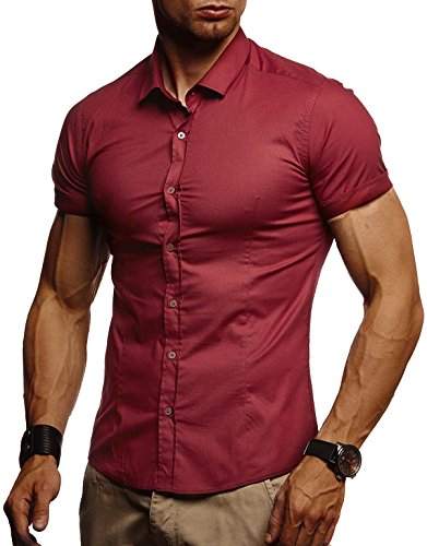 Leif Nelson Herren weißes Hemd Slim Fit Kurzarm Schwarzes Männer Stretch Kurzarmhemd Freizeithemd Jungen Kurzarmshirt Sommerhemd Business T-Shirt Freizeit Party LN3520 Bordeaux XX-Large von Leif Nelson