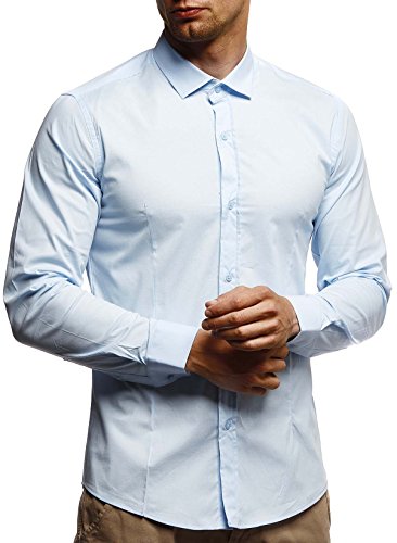 Leif Nelson Herren weißes Hemd Slim Fit Langarm Schwarzes Männer Stretch Kurzarmhemd Freizeithemd Jungen Langarmshirt Langarmhemd Business Hochzeit Freizeit Kurzarm LN3430 Hell Blau Medium von Leif Nelson