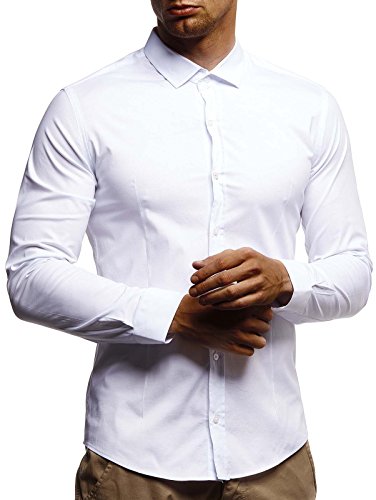 Leif Nelson Herren weißes Hemd Slim Fit Langarm Schwarzes Männer Stretch Kurzarmhemd Freizeithemd Jungen Langarmshirt Langarmhemd Business Hochzeit Freizeit Kurzarm LN3430 Weiß XX-Large von Leif Nelson