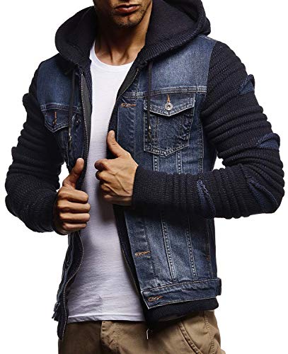 Leif Nelson Jeansjacke Herren (Blau, Größe L), Jeans Denim Kapuzenjacke, Männer Jeans Jacke mit coolen Strickärmel, modernes Design Regular Fit von Leif Nelson
