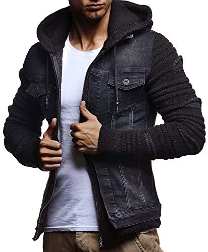 Leif Nelson Jeansjacke Herren (Schwarz, Größe M), Jeans Denim Kapuzenjacke, Männer Jeans Jacke mit coolen Strickärmel, modernes Design Regular Fit von Leif Nelson