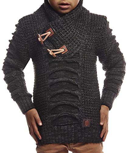 Leif Nelson Kinder Jungen Pullover Strickpullover Schalkragen Winterpullover schwarzer Pullover für Winter Hoodie Sweater Sweatshirt Langarm LN5575K 6-7 Schwarz-Anthrazit von Leif Nelson