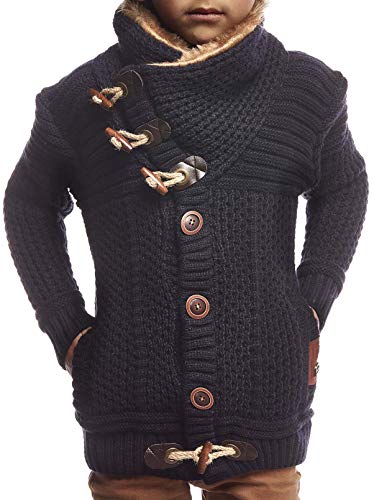 Leif Nelson Kinder Jungen Strickjacke Reissverschluss Cardigan Schwarze Jacke für Winter Winterjacke Übergangsjacke Freizeitjacke Kinderjacken Langarm Schalkragen LN7100K 6-7 Dunkel Blau von Leif Nelson