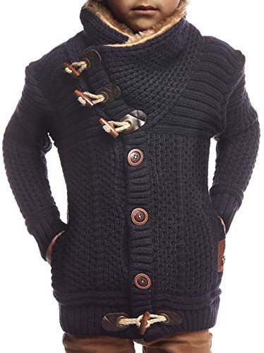 Leif Nelson Kinder Jungen Strickjacke Reissverschluss Cardigan Schwarze Jacke für Winter Winterjacke Übergangsjacke Freizeitjacke Kinderjacken Langarm Schalkragen LN7100K 8-9 Dunkel Blau von Leif Nelson