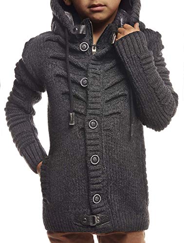 Leif Nelson Kinder Jungen Strickjacke mit Kapuze Reissverschluss Cardigan Schwarze Jacke für Winter Winterjacke Übergangsjacke Hoodie Freizeitjacke Langarm LN5607K 8-9 Anthrazit von Leif Nelson