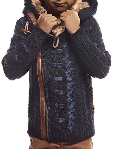 Leif Nelson Kinder Jungen Strickjacke mit Kapuze Schwarze Jacke für Winter Sommer Übergangsjacke Hoodie Grobstrick Freizeitjacke Sweatjacke Langarm LN5555K 8/9 Blau von Leif Nelson