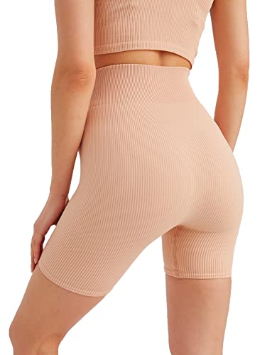 Leif Nelson Kurze Radlerhose Damen Leggings Booty Shorts high Waist Trainingshose Sport Leggins Gym Seamless Sporthose Blickdicht Sportleggings Yoga Fitnesshose für Gym Workout Beige M/L von Leif Nelson