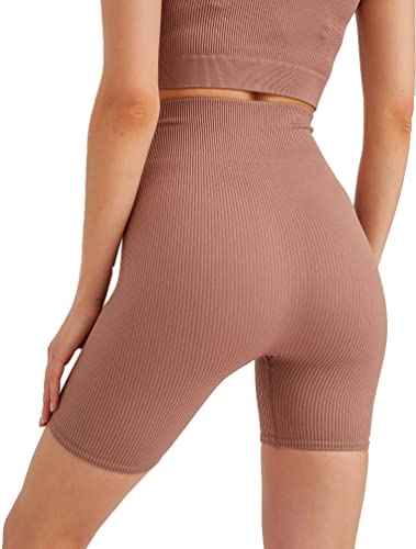 Leif Nelson Kurze Radlerhose Damen Leggings Booty Shorts high Waist Trainingshose Sport Leggins Gym Seamless Sporthose Blickdicht Sportleggings Yoga Fitnesshose für Gym Workout Braun M/L von Leif Nelson