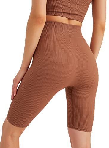 Leif Nelson Kurze Radlerhose Damen Leggings Booty Shorts high Waist Trainingshose Sport Leggins Gym Seamless Sporthose Blickdicht Sportleggings Yoga Fitnesshose für Gym Workout Braun M/L von Leif Nelson