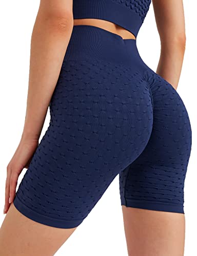 Leif Nelson Kurze Radlerhose Damen Leggings Booty Shorts high Waist Trainingshose Sport Leggins Gym Seamless Sporthose Blickdicht Sportleggings Yoga Fitnesshose für Gym Workout Dunkel Blau Large von Leif Nelson