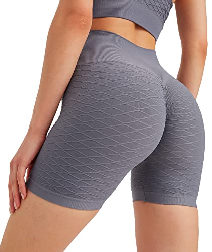 Leif Nelson Kurze Radlerhose Damen Leggings Booty Shorts high Waist Trainingshose Sport Leggins Gym Seamless Sporthose Blickdicht Sportleggings Yoga Fitnesshose für Gym Workout Grau Large von Leif Nelson