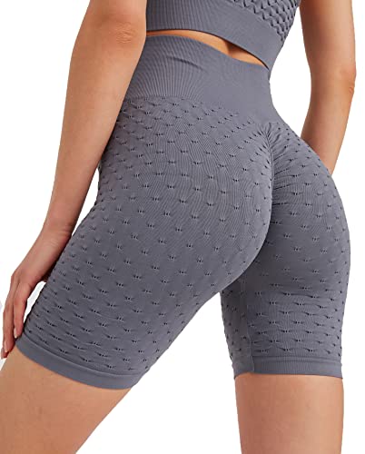 Leif Nelson Kurze Radlerhose Damen Leggings Booty Shorts high Waist Trainingshose Sport Leggins Gym Seamless Sporthose Blickdicht Sportleggings Yoga Fitnesshose für Gym Workout Grau Medium von Leif Nelson