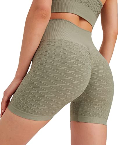 Leif Nelson Kurze Radlerhose Damen Leggings Booty Shorts high Waist Trainingshose Sport Leggins Gym Seamless Sporthose Blickdicht Sportleggings Yoga Fitnesshose für Gym Workout Khaki Large von Leif Nelson