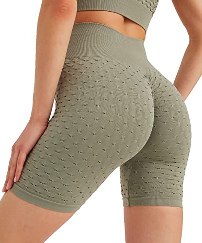 Leif Nelson Kurze Radlerhose Damen Leggings Booty Shorts high Waist Trainingshose Sport Leggins Gym Seamless Sporthose Blickdicht Sportleggings Yoga Fitnesshose für Gym Workout Khaki Medium von Leif Nelson