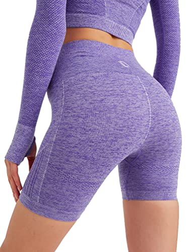 Leif Nelson Kurze Radlerhose Damen Leggings Booty Shorts high Waist Trainingshose Sport Leggins Gym Seamless Sporthose Blickdicht Sportleggings Yoga Fitnesshose für Gym Workout Lila Medium von Leif Nelson