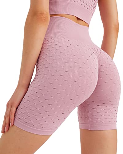 Leif Nelson Kurze Radlerhose Damen Leggings Booty Shorts high Waist Trainingshose Sport Leggins Gym Seamless Sporthose Blickdicht Sportleggings Yoga Fitnesshose für Gym Workout Rosa Large von Leif Nelson