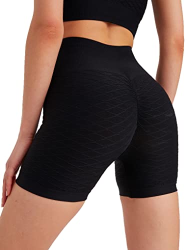 Leif Nelson Kurze Radlerhose Damen Leggings Booty Shorts high Waist Trainingshose Sport Leggins Gym Seamless Sporthose Blickdicht Sportleggings Yoga Fitnesshose für Gym Workout Schwarz Large von Leif Nelson