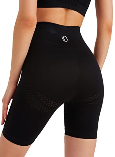 Leif Nelson Kurze Radlerhose Damen Leggings Booty Shorts high Waist Trainingshose Sport Leggins Gym Seamless Sporthose Blickdicht Sportleggings Yoga Mädchen Fitnesshose für Gym Workout Schwarz Small von Leif Nelson