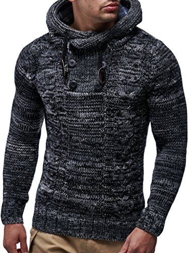 Leif Nelson Leif Nelson Herren Strick-Pullover Strick-Pulli mit Kapuze Moderner Winter Woll-Pullover Langarm-Sweatshirt Slim Fit, Schwarz, L, Schwarz, L von Leif Nelson