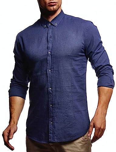 Leif Nelson Leinenhemd Herren Kurzarm | Slim Fit Kurzarm Hemd Herren Stehkragen & Trachtenhemd Herren | Freizeithemden für Herren |Hemd Herren für Freizeit | Hemden Shirt für Herren-Männer| LN-3875 von Leif Nelson