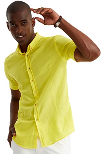 Leif Nelson Leinenhemd Herren Sommer kurzarm Gelb/Leinen Hemd für Freizeit und Business/Gemischt aus Leinen und Baumwolle/Regular Fit Größe XL von Leif Nelson
