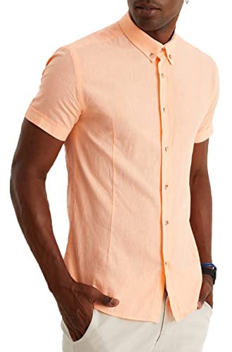 Leif Nelson Leinenhemd Herren Sommer kurzarm Rosa/Leinen Hemd für Freizeit und Business/Gemischt aus Leinen und Baumwolle/Regular Fit Größe XXL von Leif Nelson
