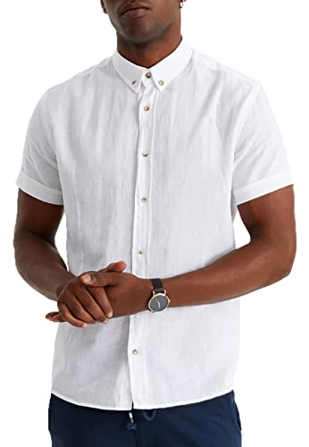 Leif Nelson Leinenhemd Herren Sommer weiß Kurzarm/Leinen Hemd für Freizeit und Business/Gemischt aus Leinen und Baumwolle/Regular Fit Größe L von Leif Nelson