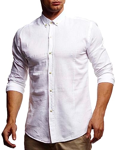 Leif Nelson Leinenhemd Herren Sommer weiß Langarm/Freizeit und Business/Regular Fit/Durch Krempeln zum Kurzarm Dank angenähtem Knopf Größe M von Leif Nelson