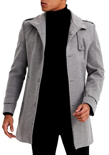 Leif Nelson Mantel Herren Grau Jacke Kurzmantel Slim Fit Wollmantel Wintermantel Übergangsjacke Männer Winter Trenchcoat Lange Freizeitjacke Business Größe L von Leif Nelson