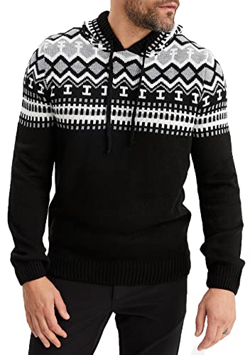 Leif Nelson Norweger Pullover Herren - Männer Strickpullover mit Kapuze L Schwarz von Leif Nelson