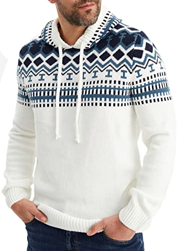 Leif Nelson Norweger Pullover Herren - Männer Strickpullover mit Kapuze S Weiss von Leif Nelson