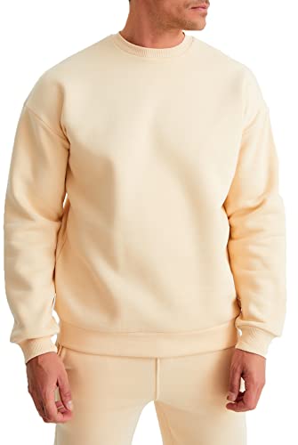 Leif Nelson Oversize Pullover Beige Baumwolle mit Rundhalskragen Männer Pulli Sweatshirt Langarmshirt Größe M von Leif Nelson