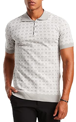 Leif Nelson Poloshirts Herren Sommer T-Shirt Polo Kragen aus Feinstrick Basic Männer Shirt Kurzarm Jungen Kurzarmshirts LN20771 Grau Ecru Größe S von Leif Nelson