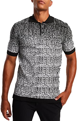 Leif Nelson Poloshirts Herren Sommer T-Shirt Polo Kragen aus Feinstrick Basic Männer Shirt Kurzarm Jungen Kurzarmshirts LN20772 Schwarz Ecru Größe M von Leif Nelson