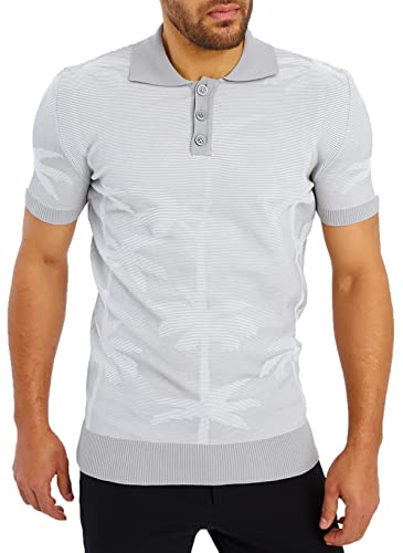 Leif Nelson Poloshirts Herren Sommer T-Shirt Polo Kragen aus Feinstrick Basic Männer Shirt Kurzarm Jungen Kurzarmshirts LN20773 Grau/Ecru Größe M von Leif Nelson