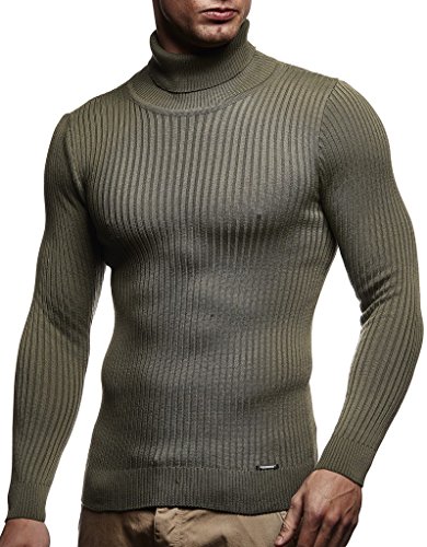 Leif Nelson Rollkragenpullover Herren Khaki L Strickpullover - Cooler Männer Pullover Rollkragen - Dünner Männer Strick Pullover Winter & Sommer von Leif Nelson