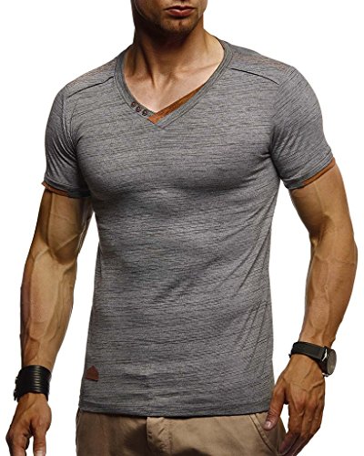 Leif Nelson Sommer T-Shirt Herren V-Ausschnitt (Anthrazit, Größe M) - Coole Tshirts V-Neck Baumwolle - Casual Basic Shirts Männer Kurzarm - Mens t Shirt von Leif Nelson