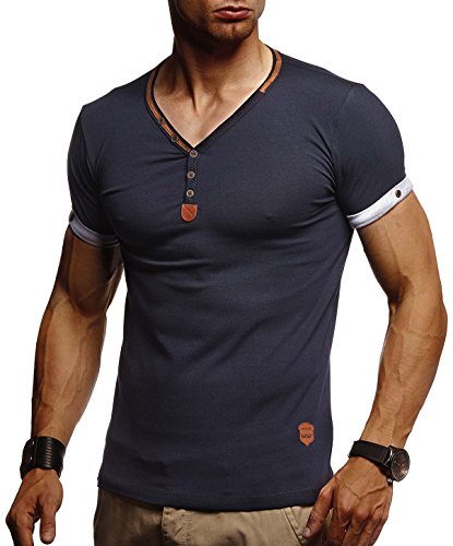 Leif Nelson Sommer T-Shirt Herren V-Ausschnitt (Blau, Größe L) - Coole Tshirts lang V-Neck Baumwolle - Casual Basic Shirts Männer Kurzarm von Leif Nelson