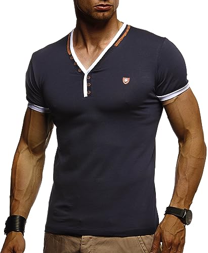Leif Nelson Sommer T-Shirt Herren V-Ausschnitt (Blau, Größe S) - Coole Tshirts lang V-Neck Baumwolle - Casual Basic Shirts Männer Kurzarm von Leif Nelson